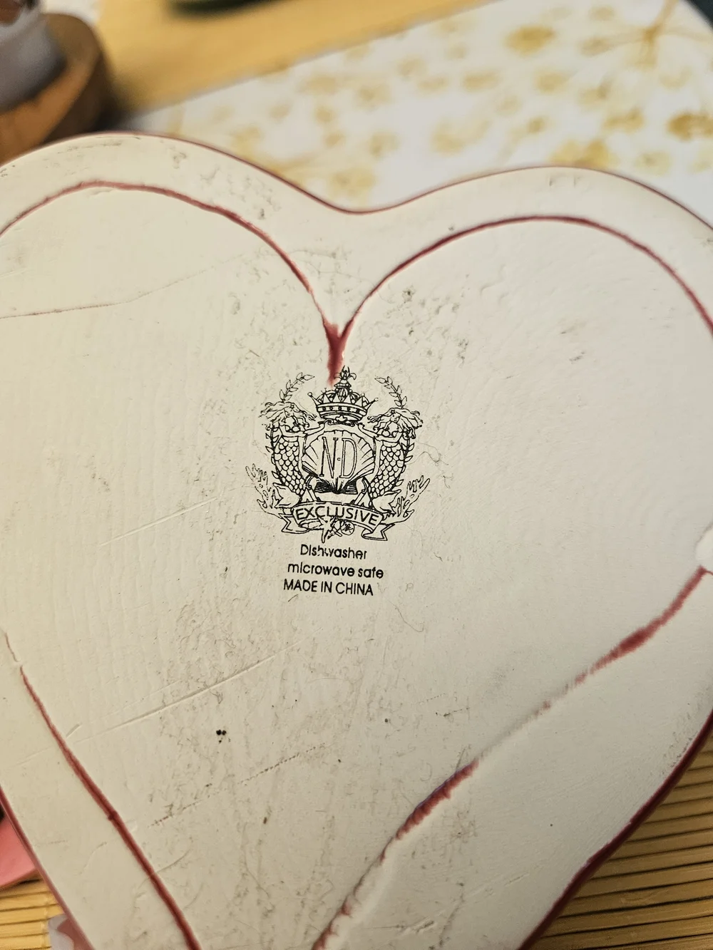 Red Heart Shaped Trinket Dish with Pink Bear Box:Upcycled